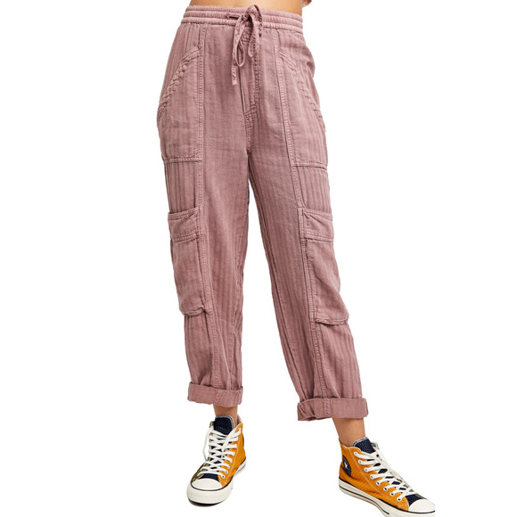 Free People Women Feelin' Good Linen Blend Utility Pants Mauve Size XS - Picture 1 of 2